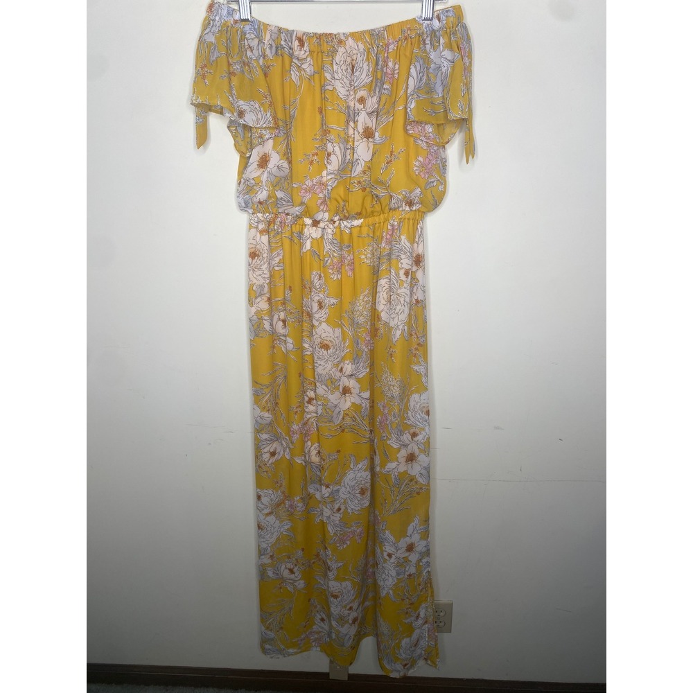 GILLY Large Yellow Floral Off-Shoulder Maxi Dress Ruffle Popover OD5072